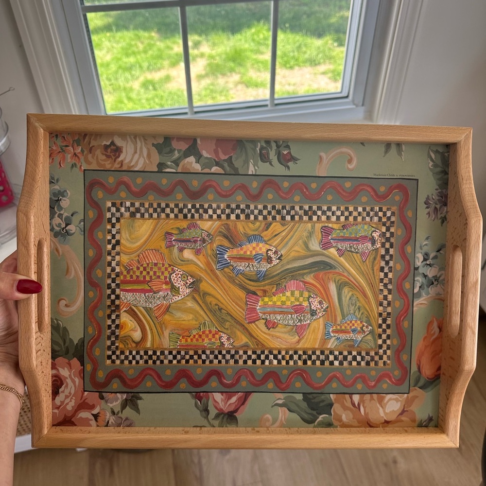 MacKenzie-Childs by Pimpernel “go fish”  Serving Tray with cork back- Multicolor